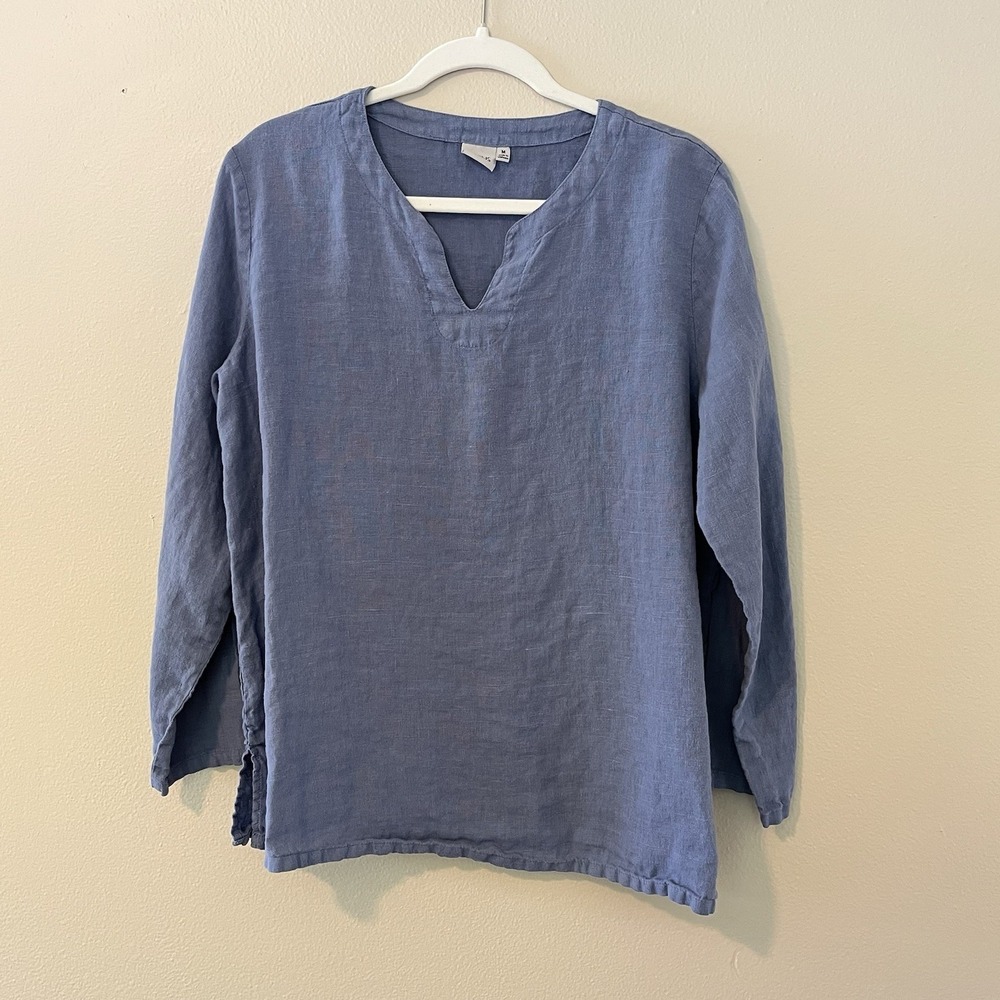 Focus Linen Clothing Blue 100 M Stone Blue Long Sleeve Lagenlook Artsy Costal